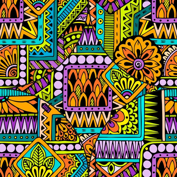 Inconsútil asiático étnico floral retro doodle fondo patrón en vector . — Vector de stock