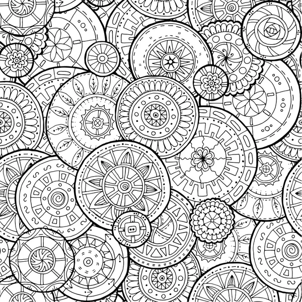 Mandalas florales étnicas, círculos de fondo garabato en vector. Patrón sin costura . — Vector de stock