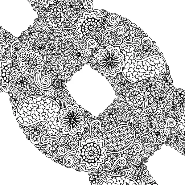 Adorno de flores círculo blanco y negro, diseño de encaje redondo ornamental. Mandala floral con paisley . — Vector de stock