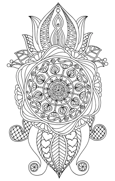 Hand drawn black and white mandala. Islam, Arabic, Indian, ottoman motifs. — Stock Vector