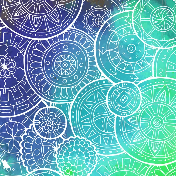 具有圆形形状的白色图案。Doodle Mandalas 。水彩弹圆形模板设计. — 图库矢量图片