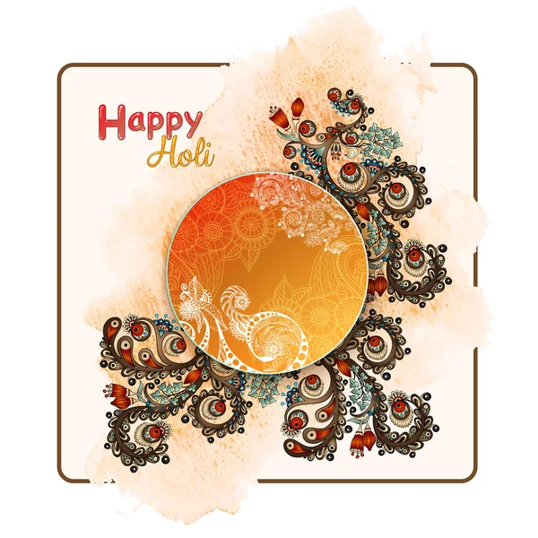 Cartaz de modelo vetorial. Festival indiano Feliz Holi celebrações com mão desenhada mandalas fundo . —  Vetores de Stock