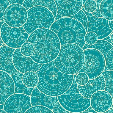 Etnik çiçek mandalalar, vektör arka plan çevrelerde doodle. Seamless modeli.