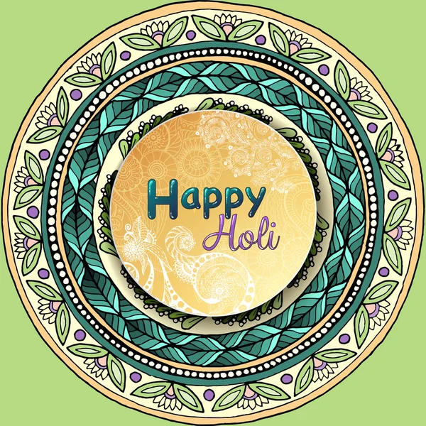 Cartaz de modelo vetorial. Festival indiano Feliz Holi celebrações com mão desenhada mandalas fundo . — Vetor de Stock