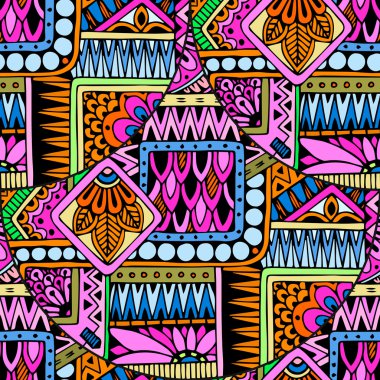 Vektör dikişsiz asya etnik çiçek retro doodle arka plan desen. Kına paisley mehndi tasarım kabile desen.