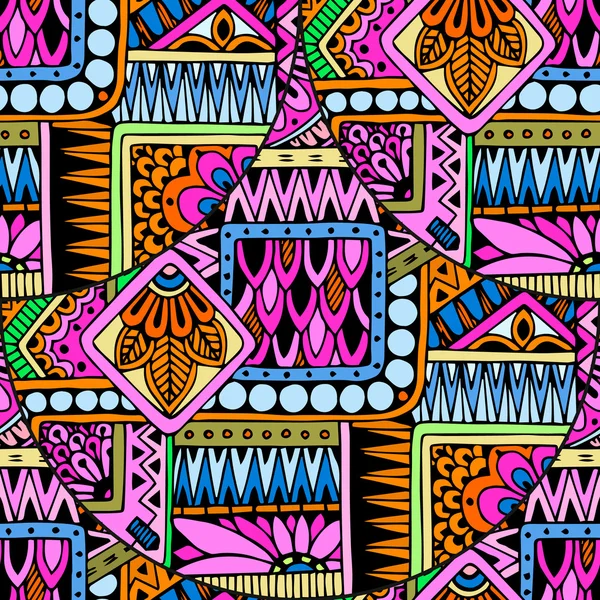 Inconsútil asiático étnico floral patrón de fondo doodle en vector. Henna paisley mehndi diseño patrón tribal . — Vector de stock