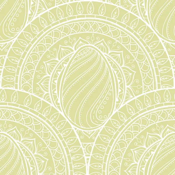Mandala tema da Páscoa com ovo doodle. Padrão floral étnico. Henna paisley mehndi tribal sem costura fundo — Vetor de Stock