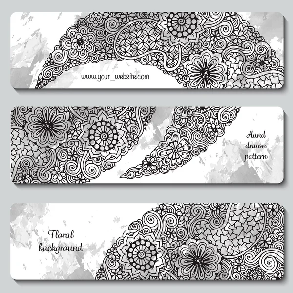 Abstract vector hand drawn doodle floral pattern card set. Series of image Template frame design for card — Stock Vector