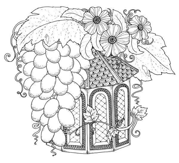 Caixa de aninhamento desenhada à mão decorada com ornamento floral. Padrão inspirado Zentangle para colorir páginas de livros —  Vetores de Stock