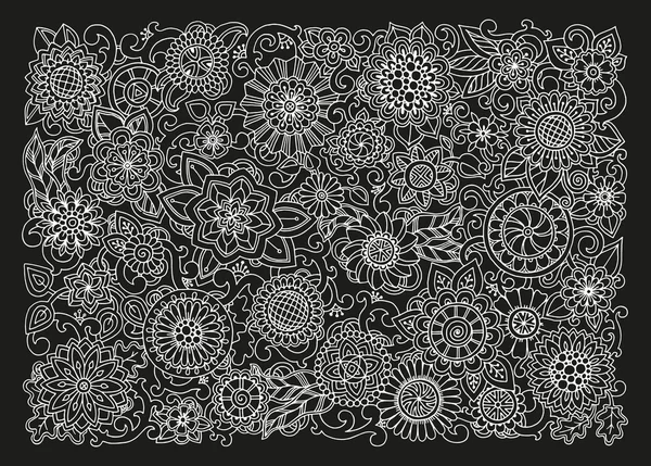 Hand drawn pattern with flowers. Black and white. For web, printed media design, banner, flyer, invitation, greeting card — Stock Vector