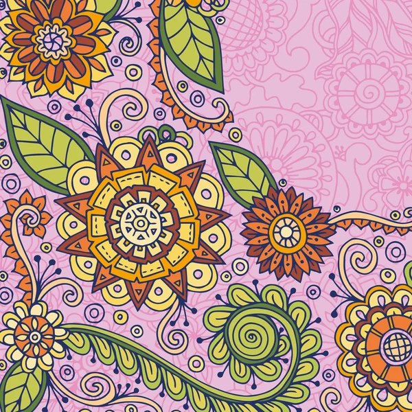 Soyut doodle çiçekler ve yaprakları ile el çizilmiş desen. Zentangle ilham çiçek deseni.
