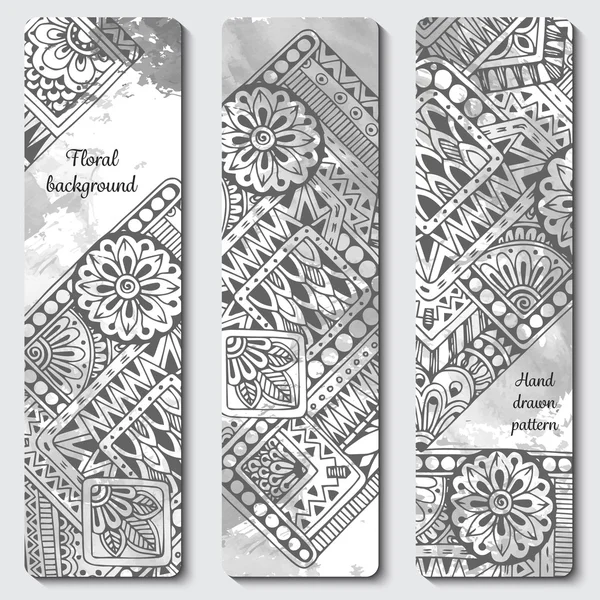 Set di carte etniche astratte disegnate a mano vettoriale. Serie di immagini Modello di cornice per card. Bianco e nero — Vettoriale Stock