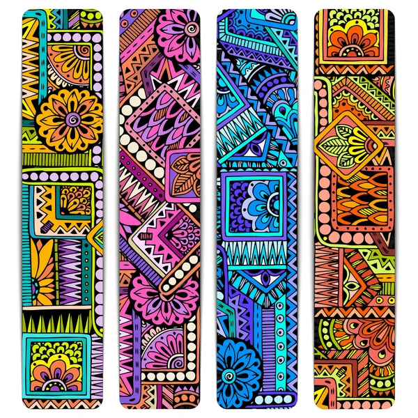Abstract vector hand drawn ethnic pattern card set. Series of image Template frame design for card. — Stock Vector