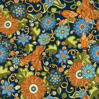 Çiçekler ile Seamless modeli. Süslü zentangle doku, sonsuz soyut çiçek desenle. Duvar kağıdı, desen dolgularını, web sayfası arka planı, yüzey dokuları için seamless modeli-ebilmek var olmak kullanılmış.