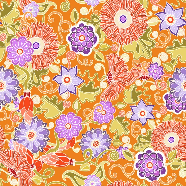 Doodle απρόσκοπτη υπόβαθρο στο άνυσμα με σκετσάκια, λουλούδια και paisley. Διάνυσμα εθνικ μοτίβο μπορεί να χρησιμοποιηθεί για την ταπετσαρία, γεμίσματα μοτίβου. — Διανυσματικό Αρχείο