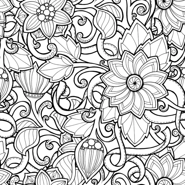 Sfondo senza cuciture Doodle in vettore con scarabocchi, fiori e paisley. Il modello etnico vettoriale può essere utilizzato per carta da parati, riempimenti del modello . — Vettoriale Stock