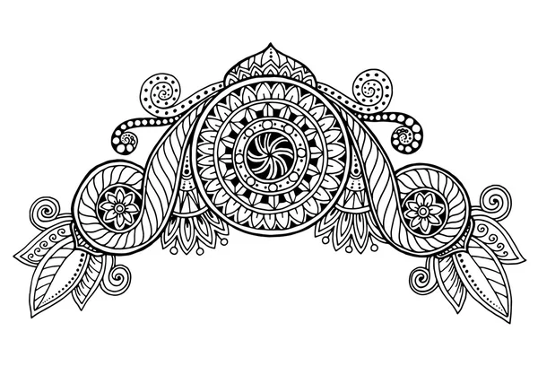 Etnik çiçek zentangle, doodle arka plan deseni daire vektör. Desenli kına mehndi tasarım aşiret tasarım öğesi doodles. Yetişkinler ve çocuklar için boyama kitabı için siyah-beyaz desen.