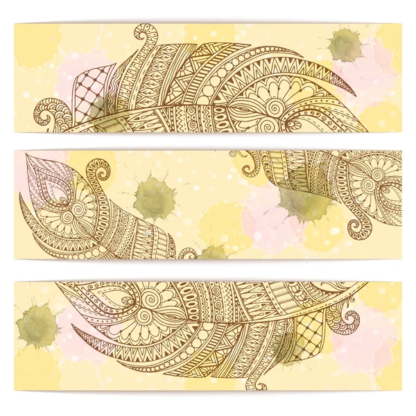 Paisley batik background. Conjunto de tres tarjetas étnicas abstractas . — Archivo Imágenes Vectoriales