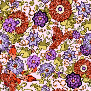 Çiçeklerle dikişsiz desen. Süslü zentangle doku, sonsuz