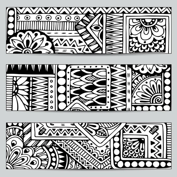 Abstract vector hand drawn ethnic pattern card set. Series of im — Stock Vector