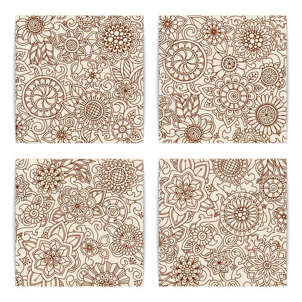 Set of grunge hand drawn patterns with flowers. Ornate patterns — Stock Vector