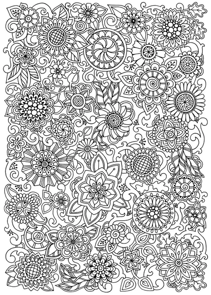 Ornate pattern with abstract flowers and leaves. Zentangle inspi — Stock Vector