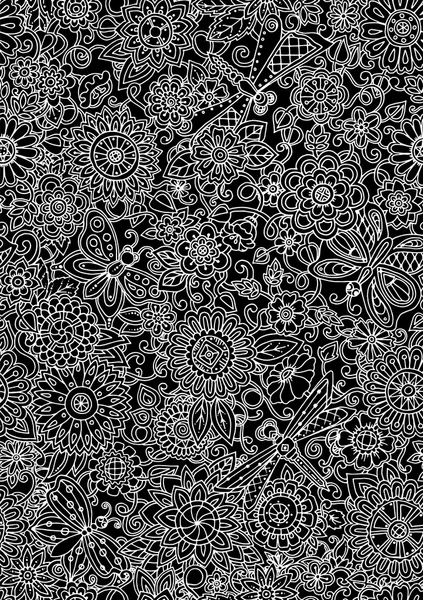 Seamless pattern with flowers. Ornate zentangle texture, endless — Stock Vector