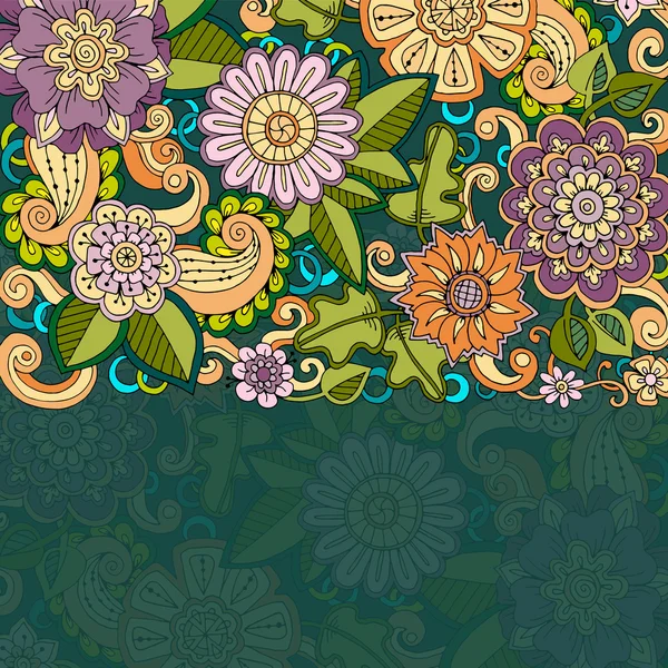 Blütenkarte. farbiges handgezeichnetes Muster mit Blumen. Doodle bac — Stockvektor