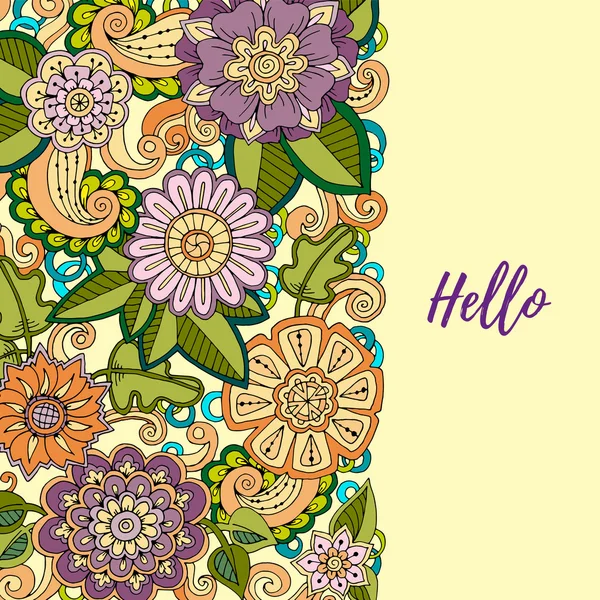 Floral kaart. Gekleurde hand getekende patroon met bloemen. Banner, Bu — Stockvector