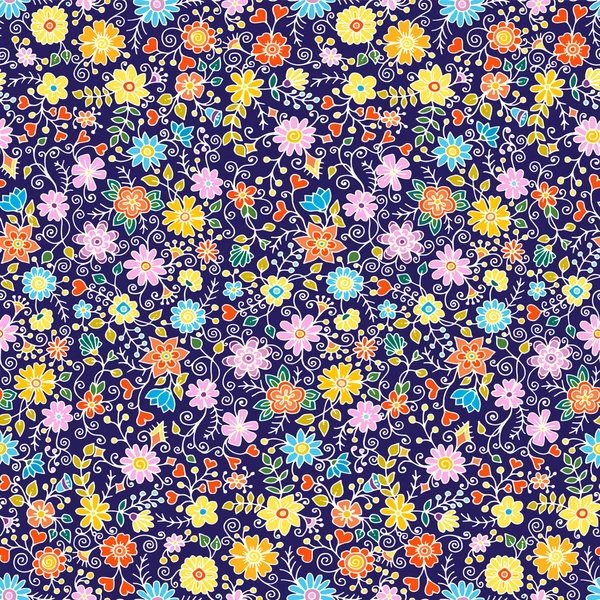 Colored seamless hand drawn patterns with flowers. Ornate patter — Stock Vector