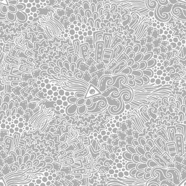 Seamless pattern with doodles, flowers and waves. Ornate zentang clipart