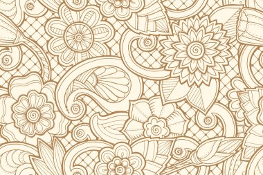 Seamless pattern with flowers and butterfly. Ornate zentangle se