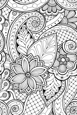 Seamless pattern with flowers and butterfly. Ornate zentangle se