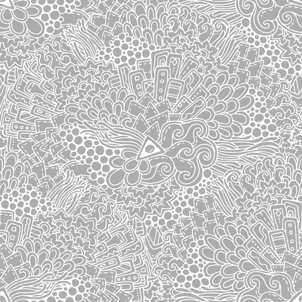 Nahtloses Muster mit Kritzeleien, Blumen und Wellen. Reizvoller Zentang — Stockvektor