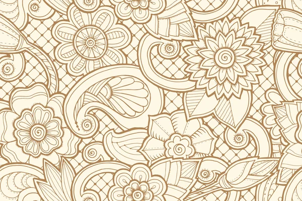 Seamless pattern with flowers and butterfly. Ornate zentangle se