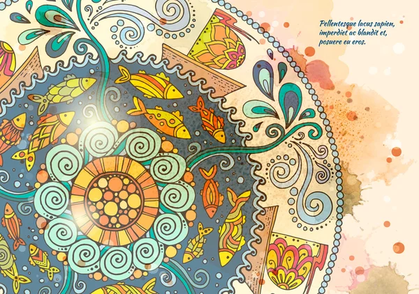 Vektor sablon poszter akvarell festékkel és etnikai tenger mand — Stock Vector