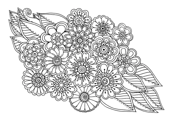 Zomer doodle bloem ornament met bladeren. Hand getekende kunst bloemen — Stockvector