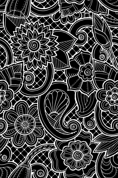 Modèle sans couture avec des fleurs et des papillons. Texture sans couture zentangle ornée, motif avec des fleurs abstraites. motif floral peut être utilisé pour le papier peint, remplissage de motif, fond de page Web . — Image vectorielle