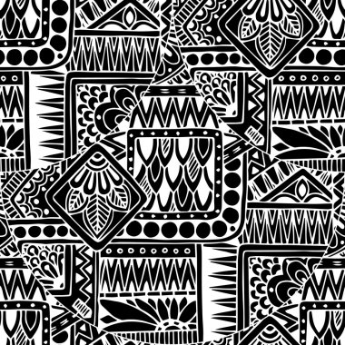 Sorunsuz Asya etnik çiçek retro siyah ve beyaz arka plan deseni vektör doodle. Desenli kına mehndi tasarım kabile siyah-beyaz desen doodles.
