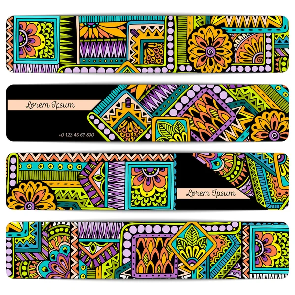 Abstract vector hand drawn ethnic pattern card set. Series of image Template frame design for card. — Stock Vector