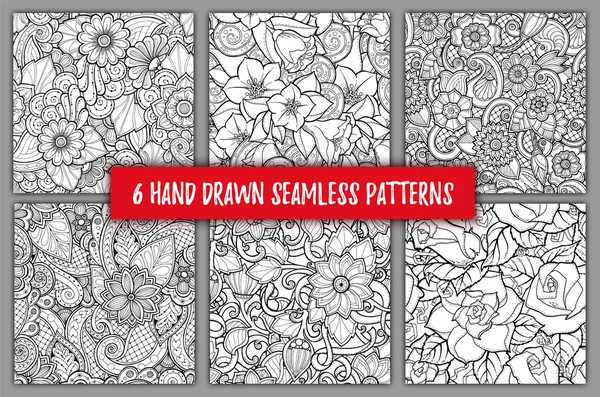 Stilize çiçekler ile dikişsiz desenler ayarlayın. Süslü zentangle dikişsiz dokular, soyut çiçekler ile desenler. Çiçek desenleri duvar kağıdı, desen dolgular, web sayfası arka plan için kullanılabilir.