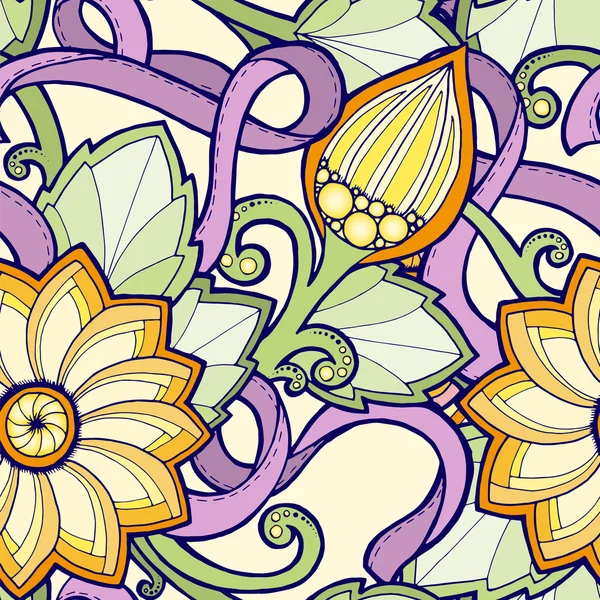 Modèle sans couture avec des fleurs stylisées. Texture sans couture zentangle ornée, motif avec des fleurs abstraites. motif floral peut être utilisé pour le papier peint, remplissage de motif, fond de page Web . — Image vectorielle