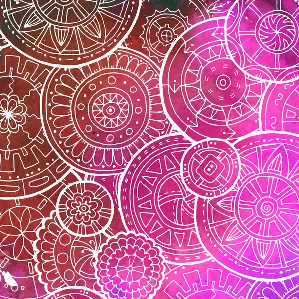 Wit patroon met cirkelvorm. Abstracte Doodle Mandala 's. Vector Illustratie. Cirkel sjabloon ontwerp met aquarel plons. — Stockvector