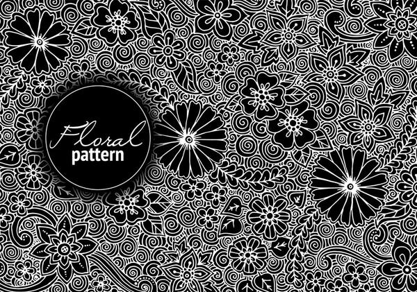 Floral kaart. Hand getekend illustraties met abstracte bloemen. Achtergrond voor web, print media design. Banner, visitekaartje, flyer, uitnodiging, wenskaart, briefkaart. — Stockvector