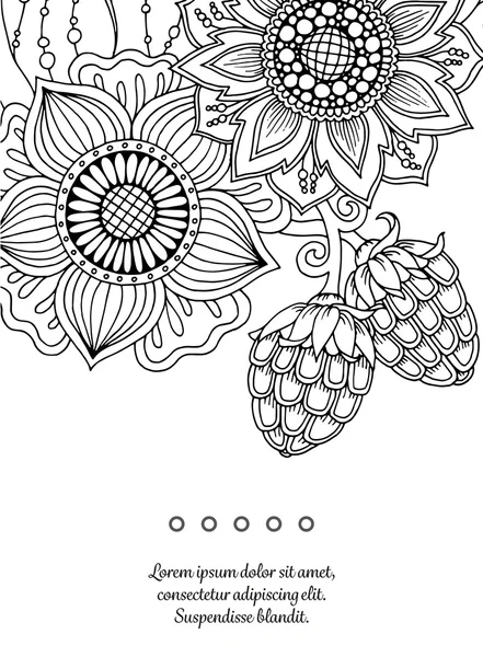 Tarjeta floral. Obra dibujada a mano con flores abstractas. Fondo para web, diseño de medios impresos. Banner, tarjeta de visita, folleto, invitación, tarjeta de felicitación, postal . — Archivo Imágenes Vectoriales