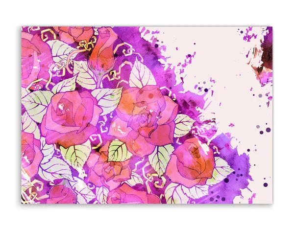 Tarjeta floral. Obra dibujada a mano con flores abstractas. Fondo para web, diseño de medios impresos. Banner, tarjeta de visita, folleto, invitación, tarjeta de felicitación, postal . — Archivo Imágenes Vectoriales