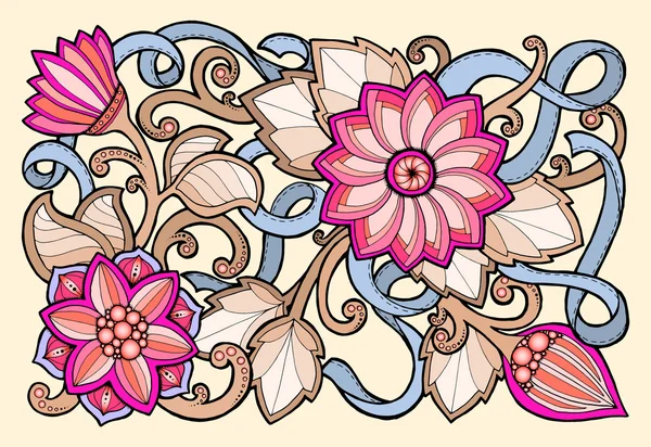 花のカードです。手描きの抽象花のアートワーク。Web、紙媒体のデザインの背景。バナー、名刺、チラシ、招待状、グリーティング カード、はがき. — ストックベクタ