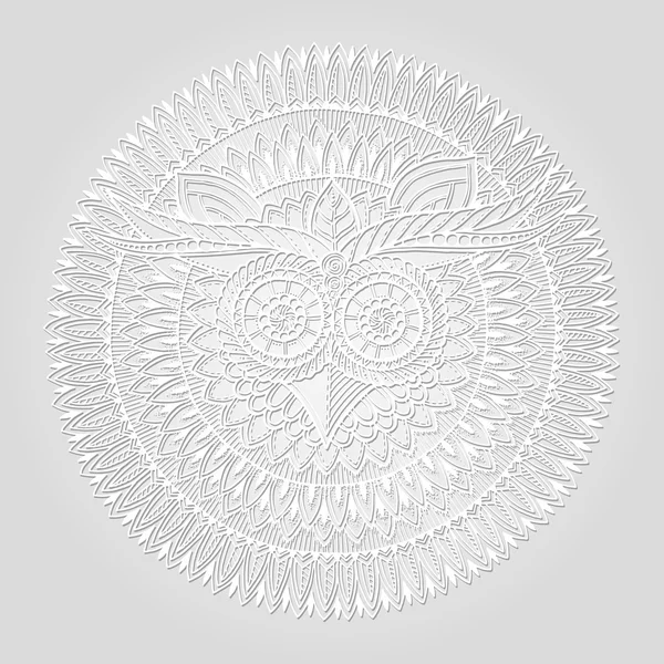 Tema burung mandala. Mandala putih burung hantu dengan pola ornamen aztec etnis abstrak pada latar belakang cat air yang berwarna. Spanduk burung hantu. Tato burung hantu. Zentangle terinspirasi. Etnis burung hantu . - Stok Vektor