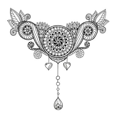 Etnik çiçek zentangle, doodle arka plan deseni vektör. Desenli kına mehndi tasarım aşiret tasarım öğesi doodles. Yetişkinler ve çocuklar için boyama kitabı için siyah-beyaz desen.