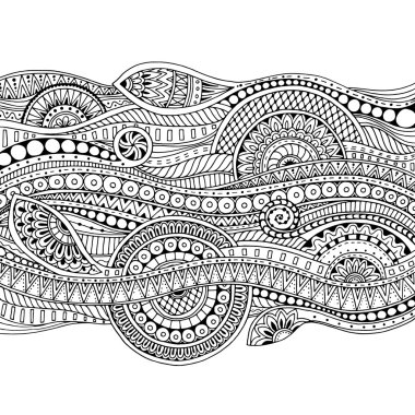 Ethnic floral zentangle, doodle background pattern in vector. Henna paisley mehndi doodles design tribal design element. Black and white pattern for coloring book for adults and kids. clipart